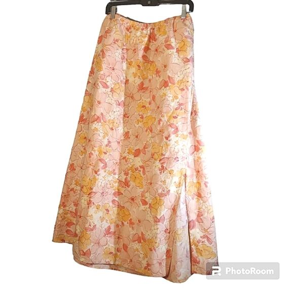 Liz Claiborne Dresses & Skirts - Pink Ditzy Floral Linen Cotton  Elastic Waist Pocketed Maxi Plus Size Skirt…
